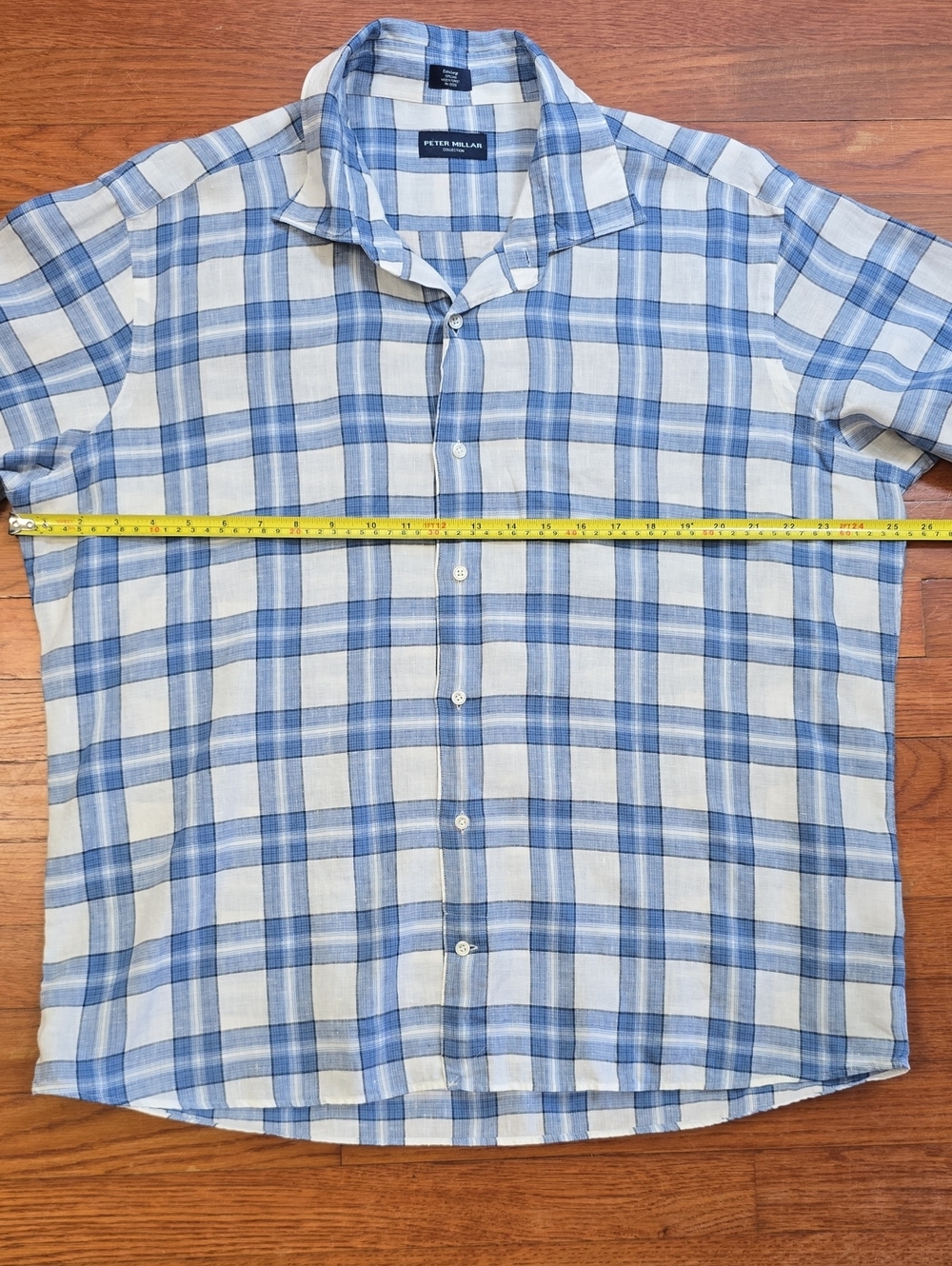 Peter Millar 100% Linen Blue Plaid Button Down Shirt Long Sleeve Sz. XL - Picture 13 of 15